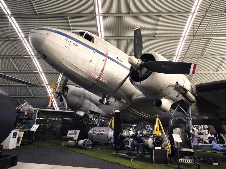 Dakota plane's side view as seen from the ground